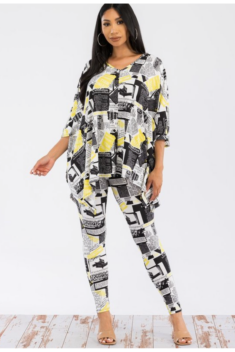 *Newsprint Premium Top and Pants/Leggings Set Slash Tags Boutique