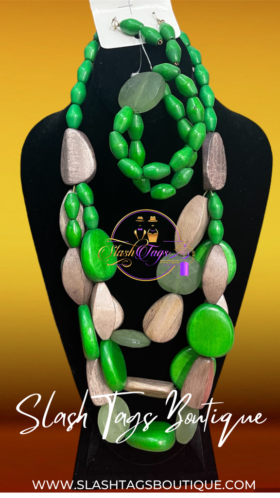 Necklace, Earrings, and Bracelet Statement Set Green