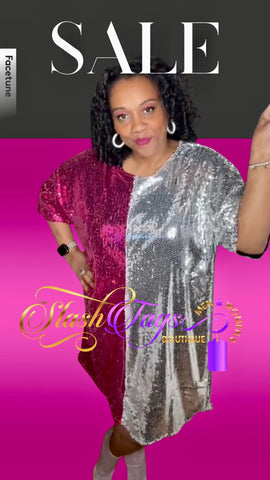 Sequin Silver and Pink Sparkle Dress sure to turn heads!