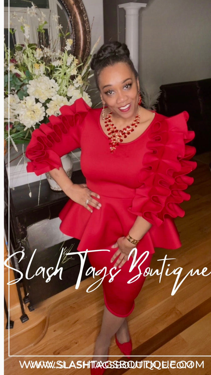 Ribbon Sleeve Peplum Dress – Slash Tags Boutique