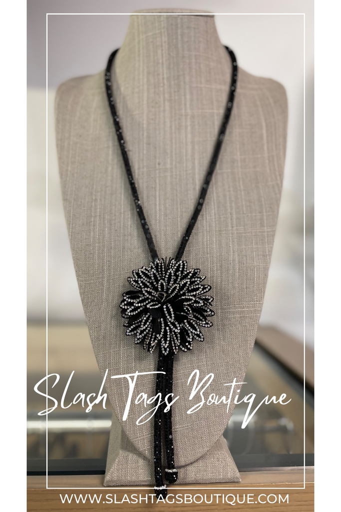 Black Bling Flower Necklace