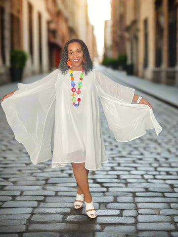 White Open Sleeve Butterfly Dress - Slash Tags Men & Women's Boutique