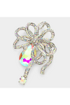 Glass crystal teardrop accented bow brooch / pendant