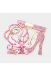 Rhinestone Pave High Heel Flower Lipstick Brooch