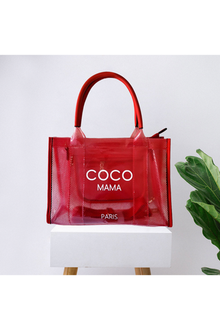 Coco Mama Printed Transparent Tote / Crossbody Bag