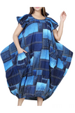Pleated Sleeve Bubble Denim Print Dress