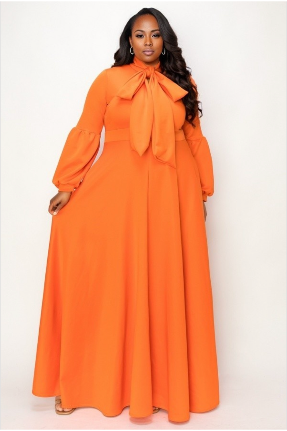 Orange Balloon Maxi With Sleeve And Belt – EinayaCollection