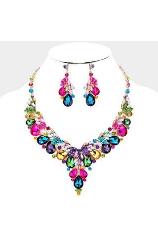 Teardrop Glass Crystal Pearl Vine Evening Necklace