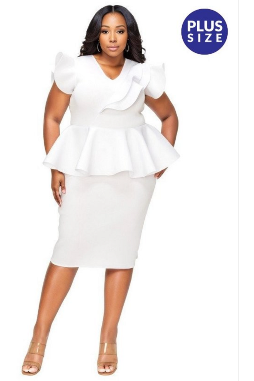 white peplum dress size 16 Women Dress Elegant Peplum Business Dresses Sexy Split Long Sleeve Bodycon Knee Length Formal Pencil Back Zipper Dress(White,S) at Amazon Women's Clothing store