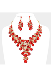 Leaf Teardrop Stone Cluster Statement Evening Necklace