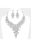 Leaf Teardrop Stone Cluster Statement Evening Necklace