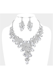 Leaf Teardrop Stone Cluster Statement Evening Necklace