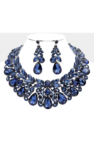 Teardrop Stone Cluster Accented Evening Necklace