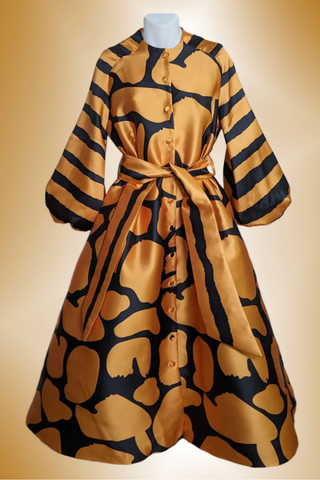 Luxurious Gold/Black Button Dress