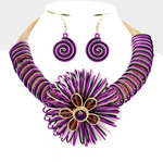 Meatal Wire Coil Flower Statement Necklace
