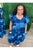 Pleated Sleeve Bubble Denim Print Dress
