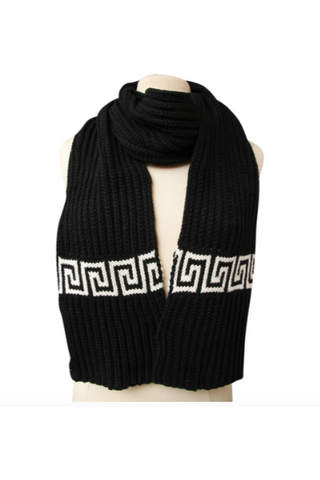 Greek Print White & Black Scarf & Glove Set