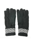 Greek Print White & Black Scarf & Glove Set