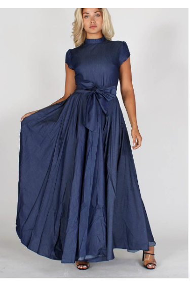 Denim Bow-Tie Maxi Dress Denim Bow-Tie Maxi Dress
