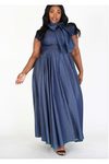 Denim Bow-Tie Maxi Dress