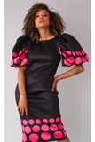 Puff Sleeve Black/Fuchsia Scuba Dress