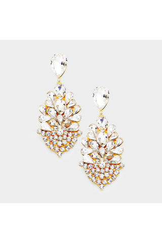 Crystal Teardrop Cluster Vine Statement Evening Earrings