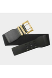Faux Leather Antique Bold Metal Buckle Elastic Belt