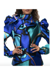 Ruched Peplum Blue Blouse