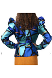 Ruched Peplum Blue Blouse
