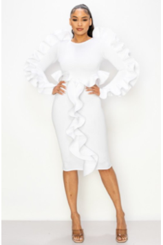 white ruffle peplum dress PRINCESS PEPLUM MINI DRESS IN WHITE AKIRA