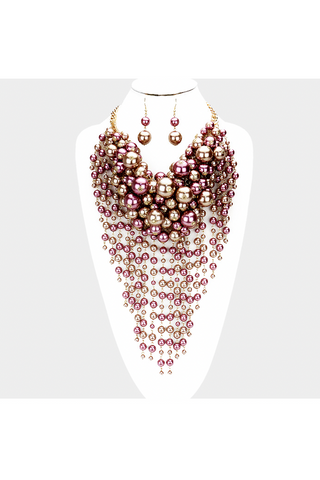 Pearl Strand Fringe Bib Necklace