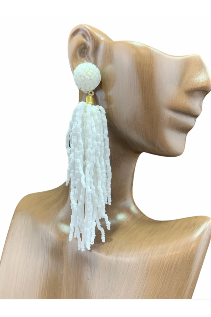 Seed Bead Long Tassel Earrings