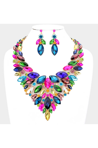 Marquise Stone Cluster Statement Evening Necklace