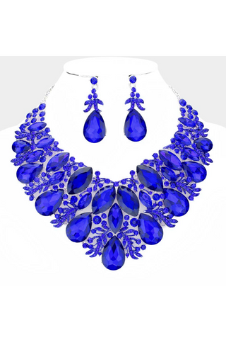 Marquise Teardrop Stone Accented Leaf Evening Necklace