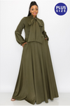Plus Size Balloon Sleeve Maxi Bow-tie Dress