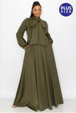 Plus Size Balloon Sleeve Maxi Bow-tie Dress
