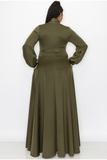 Plus Size Balloon Sleeve Maxi Bow-tie Dress