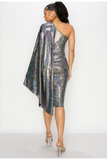 Holographic One Sleeve Cape Dress