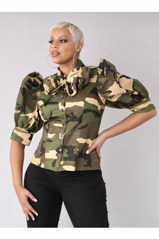 Camouflage Big bow Blouse