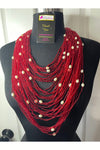 Tribal Multi-strand Red Bead Pearl Necklace Set