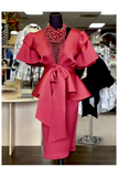 Puff Sleeve Peplum Jacket & Skirt Set