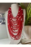 Tribal Multi-strand Red Bead Pearl Necklace Set