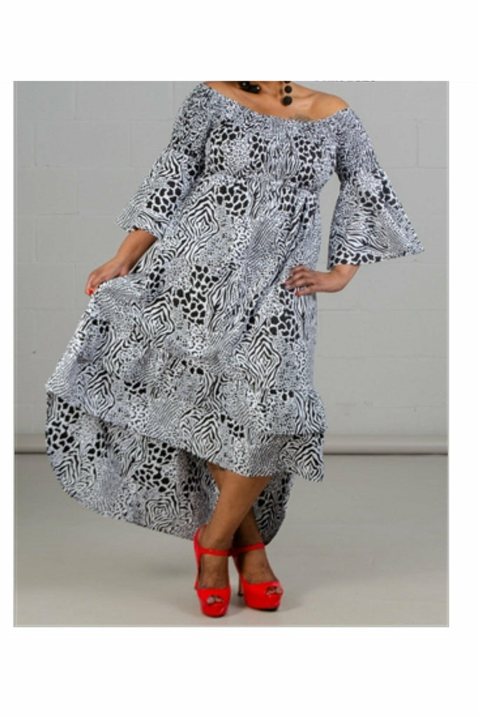 Smocked Bell Sleeve High-low Dress