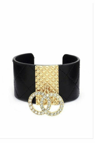 DOUBLE CIRCLE LINK PU LEATHER CUFF BRACELET