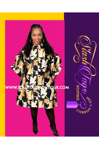 Black Gold Button Down Jacket Dress