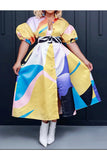 Puff Sleeve Buttoned Jacket Dress